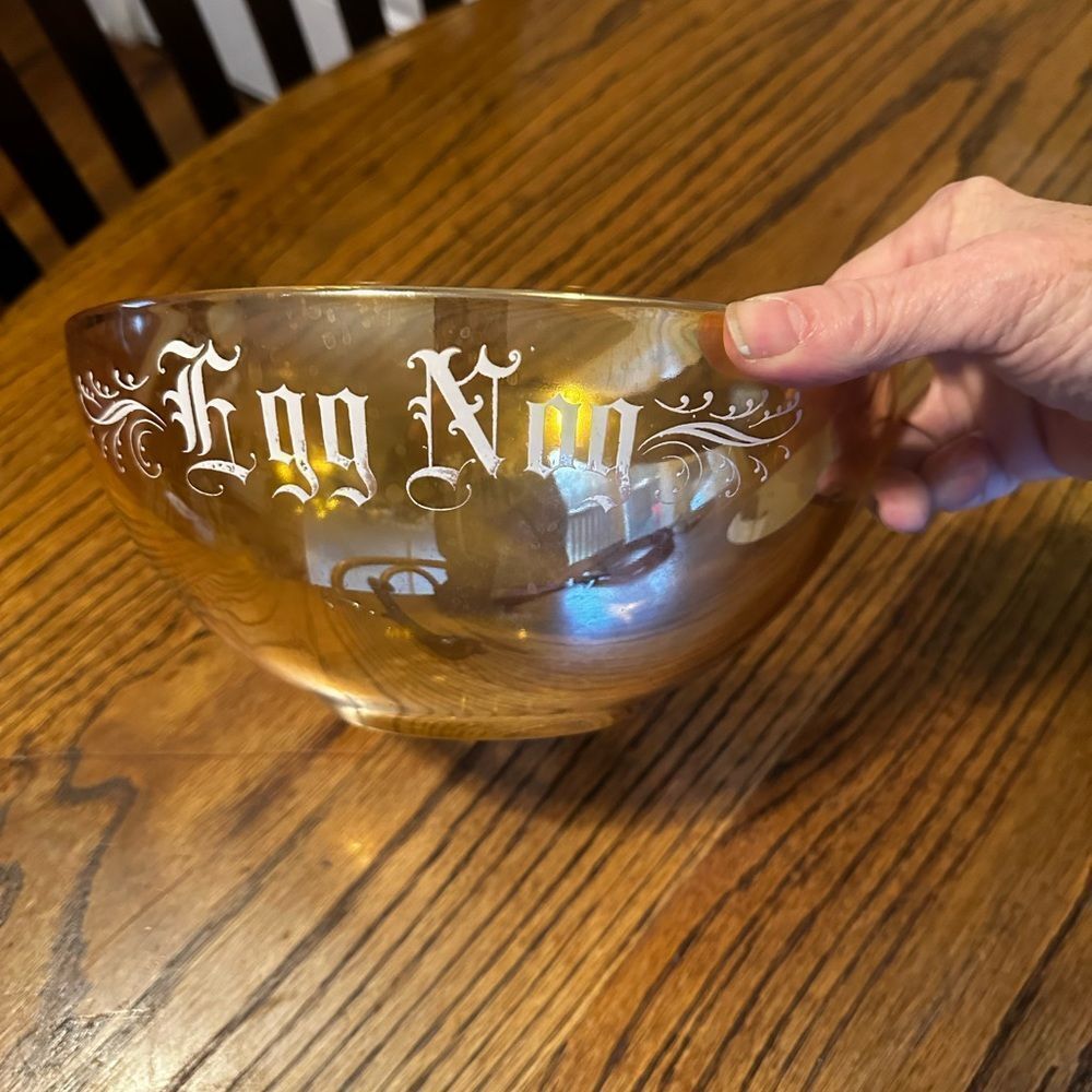 Jeanette Marigold Carnival iridescent orange egg nog glass bowl glasses - Picture 7 of 10